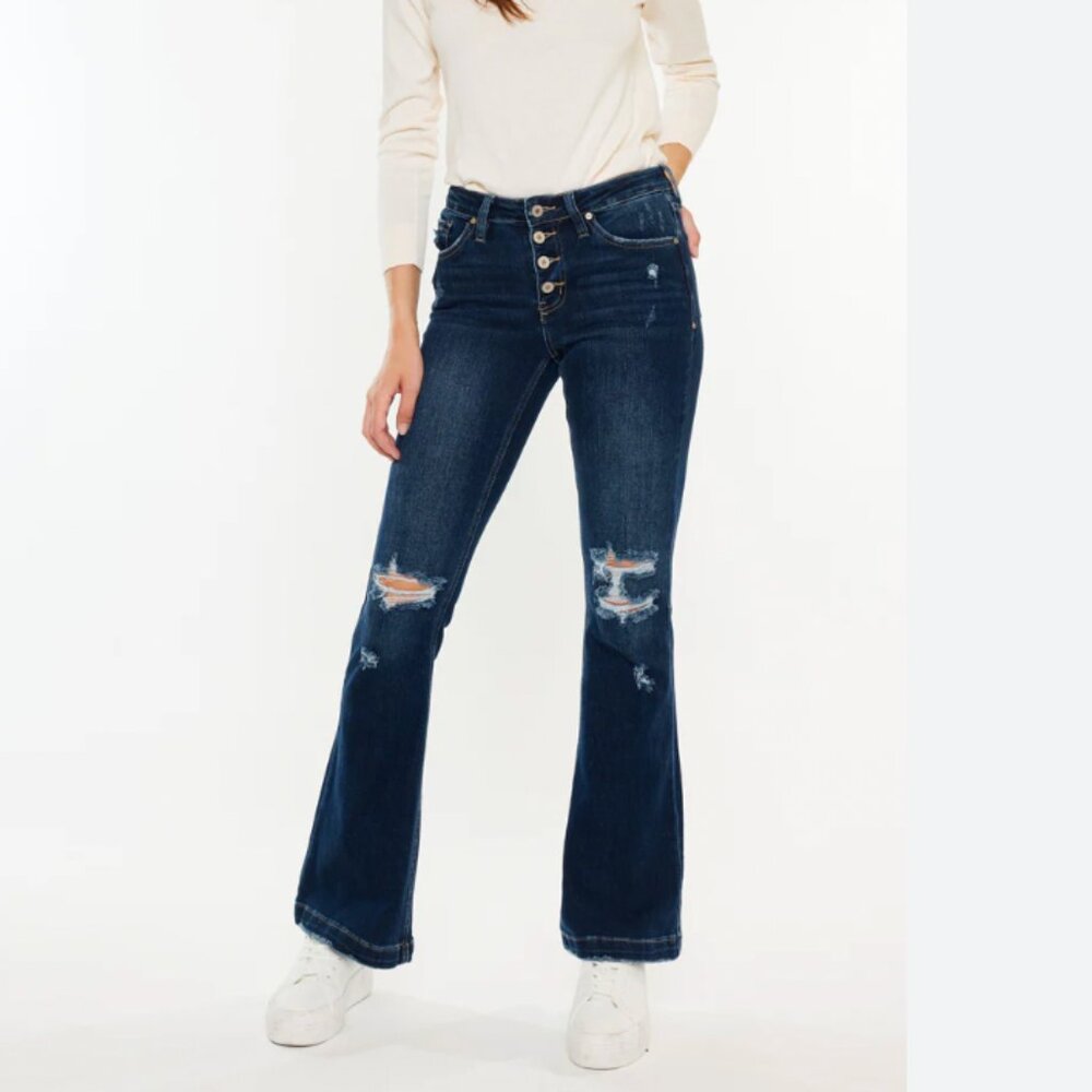 KANCAN Jaden Mid Rise Flare Women's 30 Distressed Stretch Denim Jeans